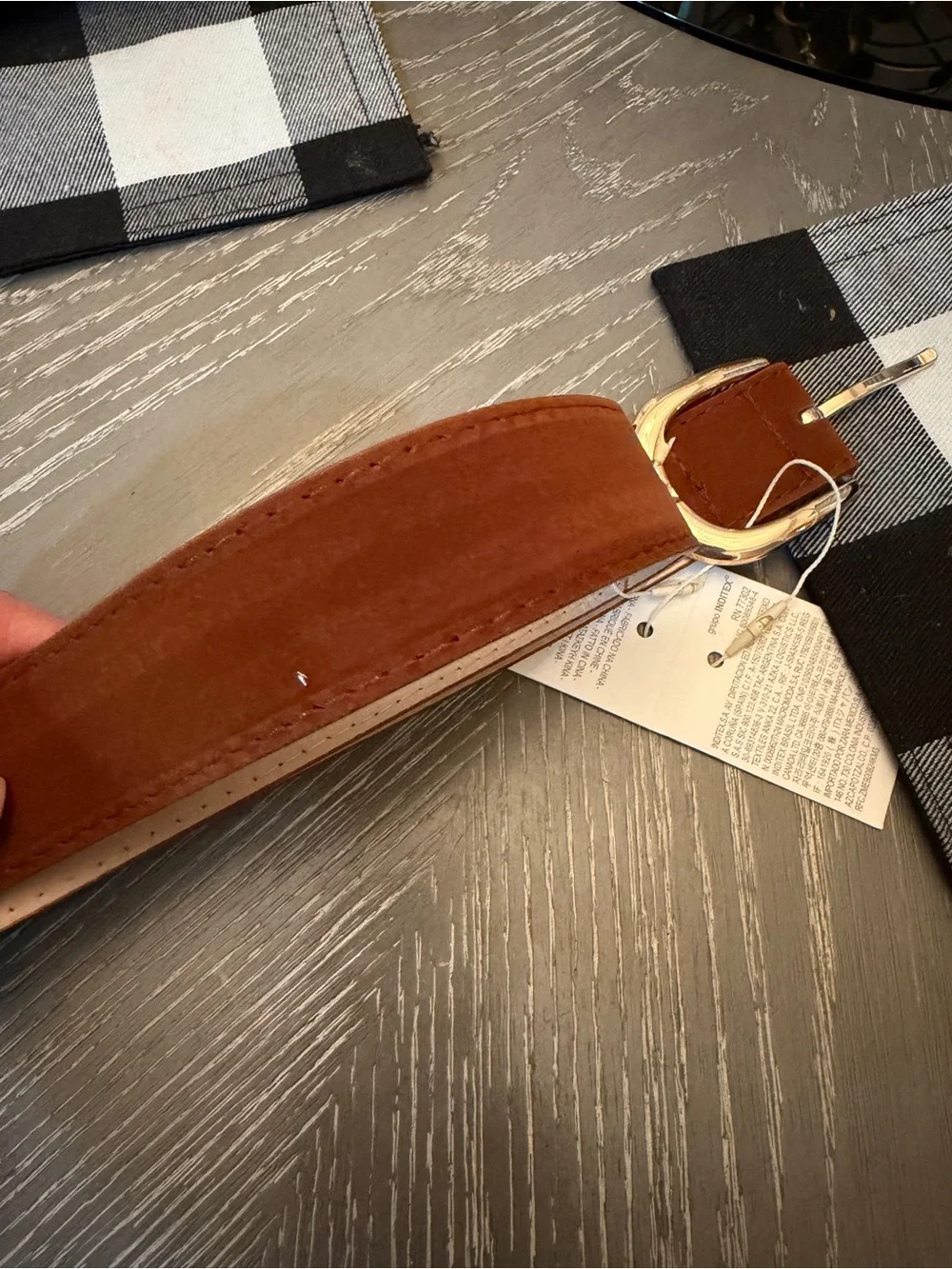 Zara Tan/Brown Leather Belt with Gold-Tone Buckle